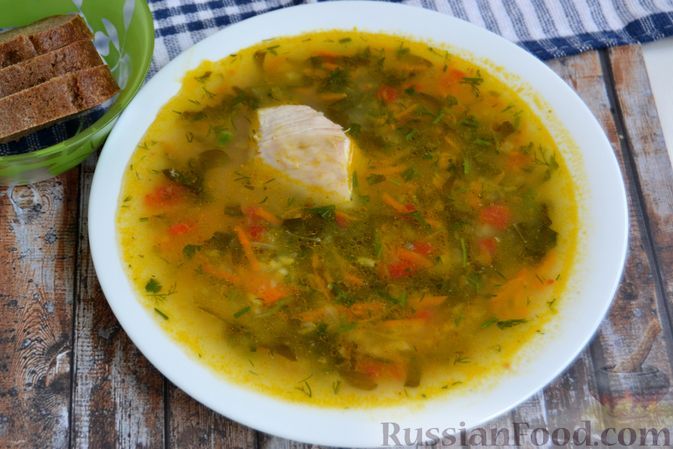 Фото к рецепту: Куриный суп со щавелем, картофелем и рисом