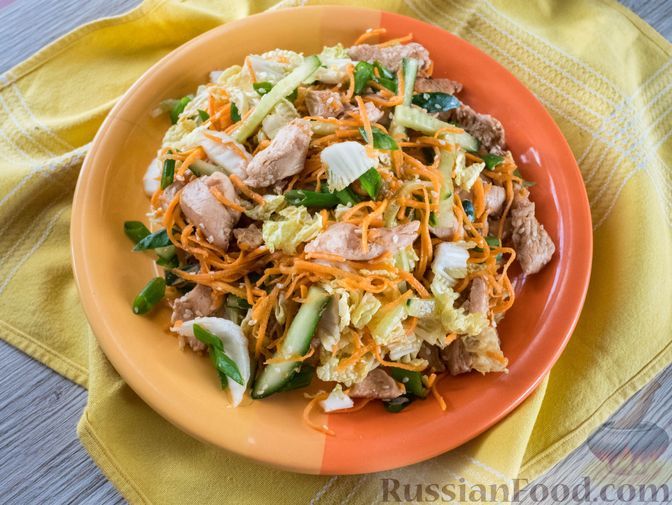 Фото к рецепту: Овощной салат с жареным куриным филе и кунжутом