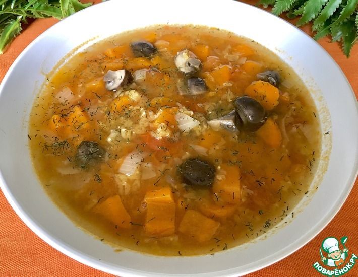 Рецепт: Суп с красной чечевицей и шампиньонами