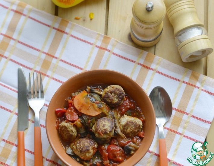 Рецепт: Овощное рагу с грибами и фрикадельками