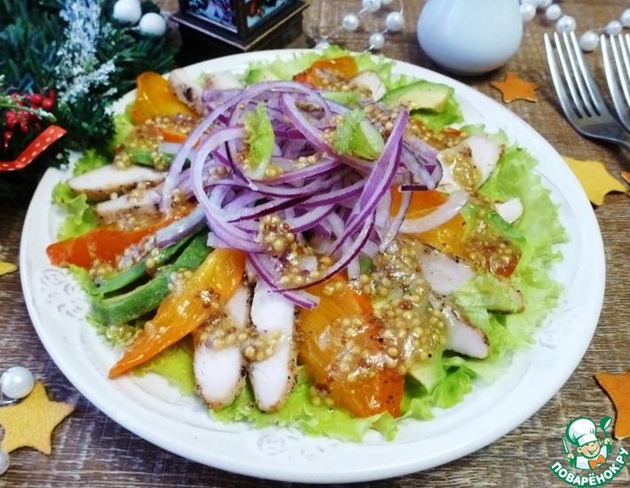 Рецепт: Куриный салат с авокадо и хурмой