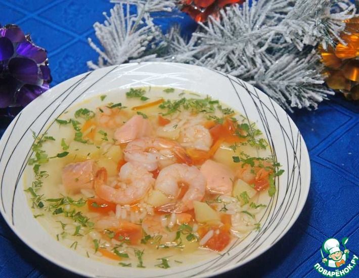 Рецепт: Лососево-креветочный суп