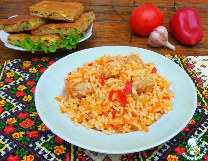 Рецепт: Рис с овощами и маринованным филе