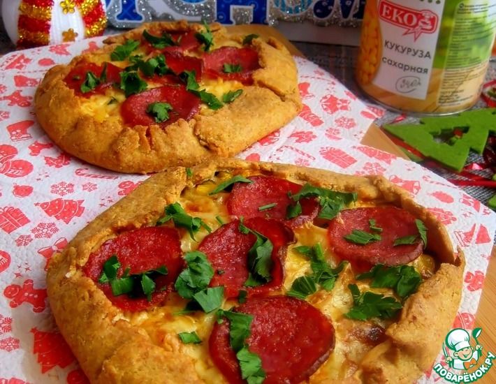 Рецепт: Галета с кукурузой, сыром и салями