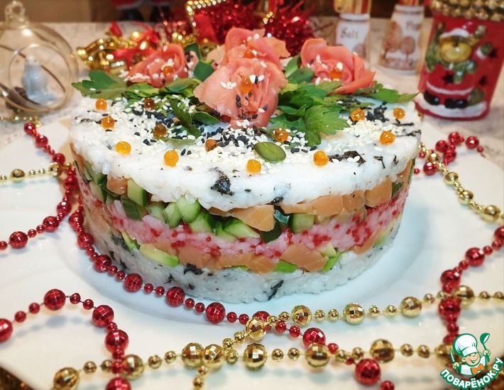Рецепт: Новогодний салат Суши с лососем