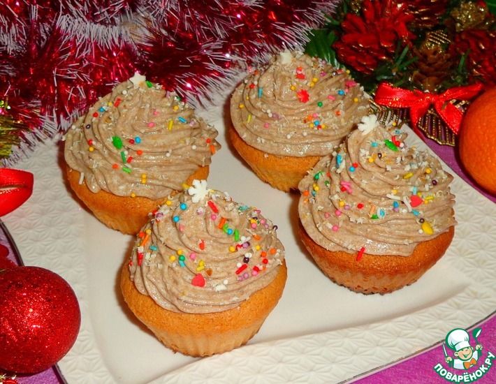 Рецепт: Бисквитные кексы «Шоколадные елочки»