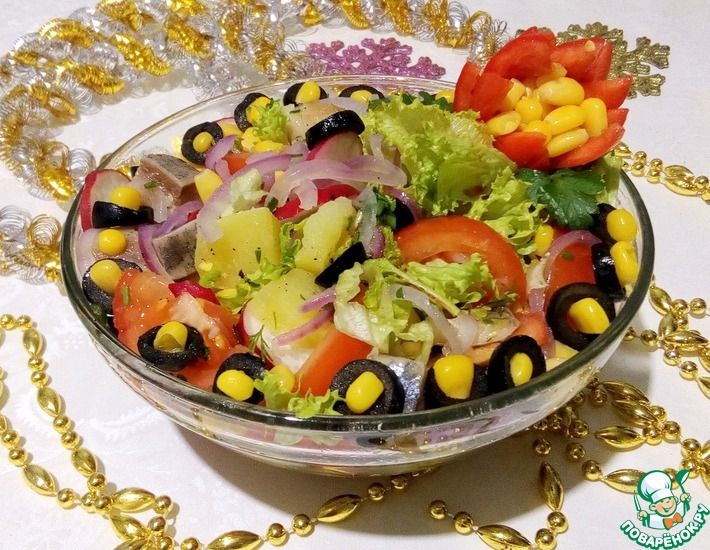 Рецепт: Овощной салат с филе сельди