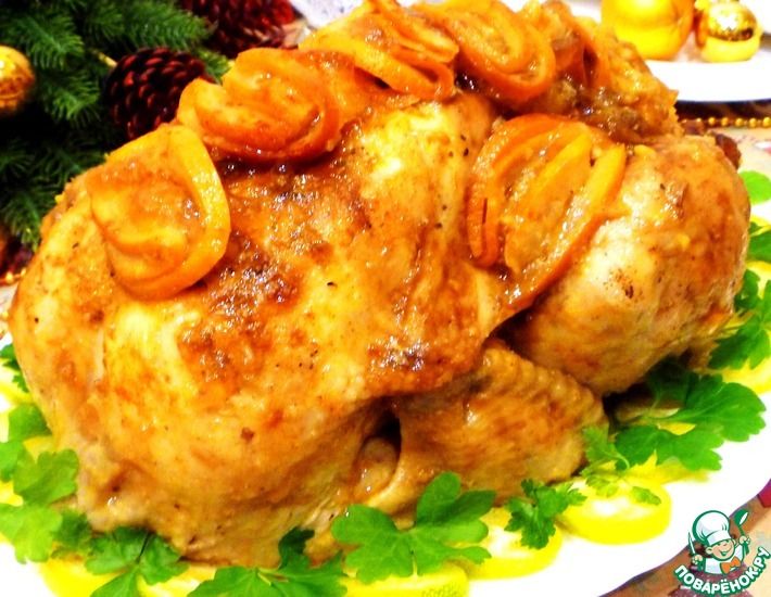 Рецепт: Курица, фаршированная тыквой с изюмом