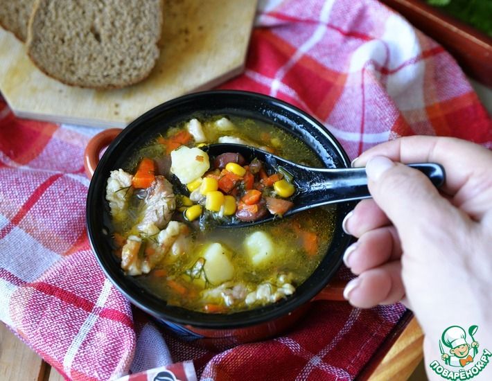 Рецепт: Густой суп с фасолью и кукурузой