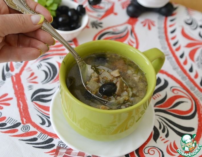 Рецепт: Постный гречневый суп с грибами