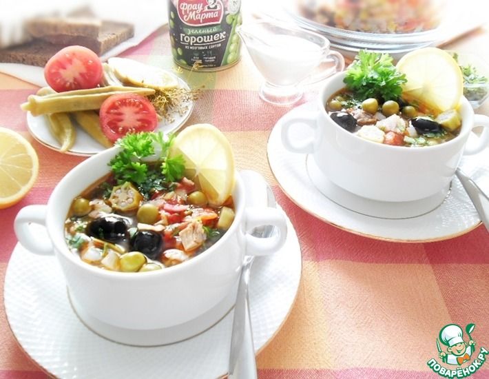 Рецепт: Суп-солянка с горошком и бамией