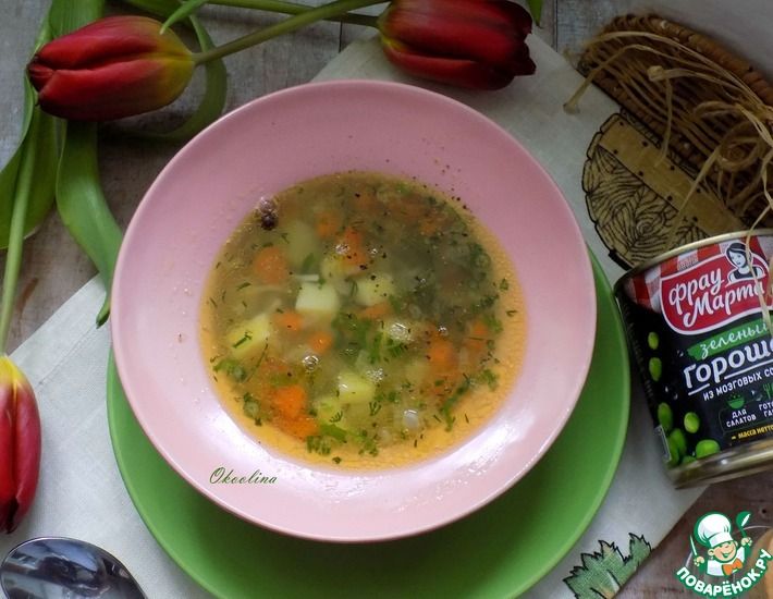 Рецепт: Постный вермишелевый суп с горошком