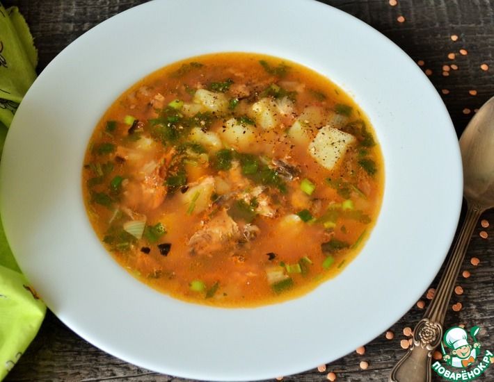 Рецепт: Картофельный суп с чечевицей и килькой