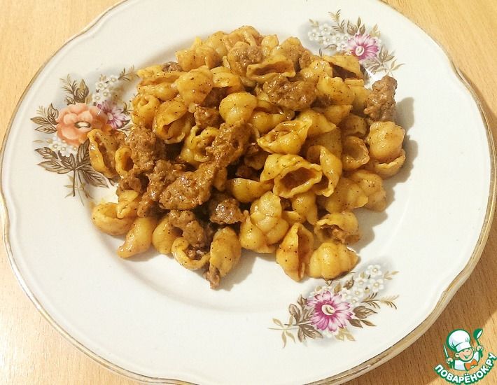 Рецепт: Макароны с фаршем на сковороде