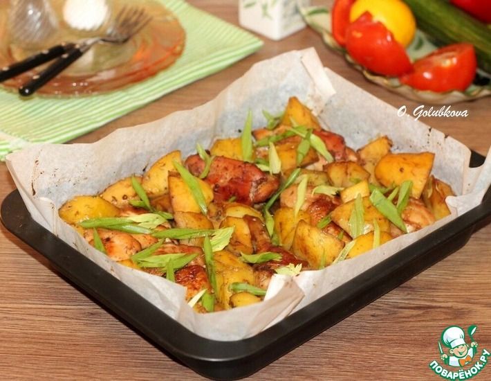 Рецепт: Пряный картофель с маринованной курицей