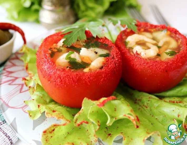 Рецепт: Заливное из морепродуктов в помидорах