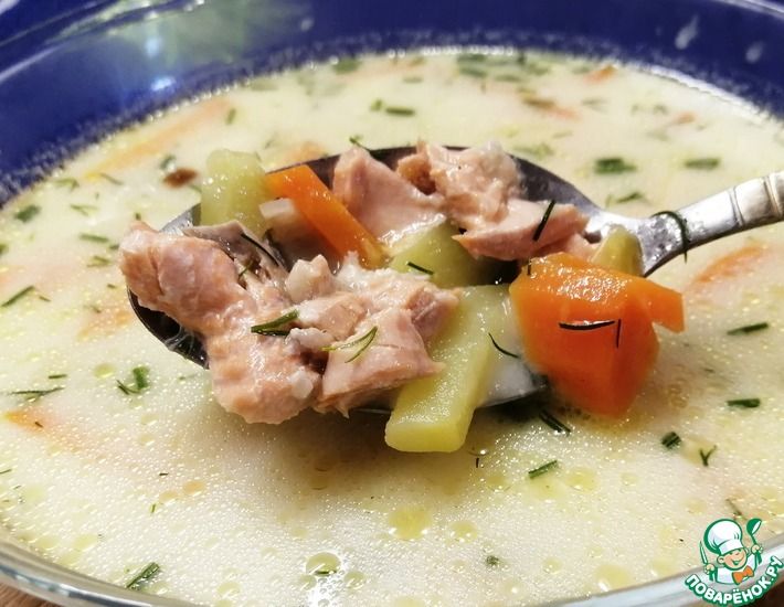 Рецепт: Суп с форелью и плавленным сыром