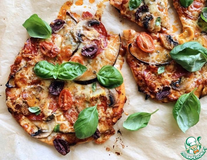 Рецепт: Пицца с баклажаном и салями