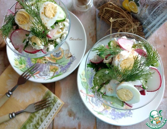 Рецепт: Салат с зернистым творогом и редисом