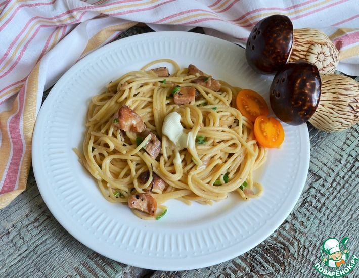 Рецепт: Спагетти с белыми грибами в сливках