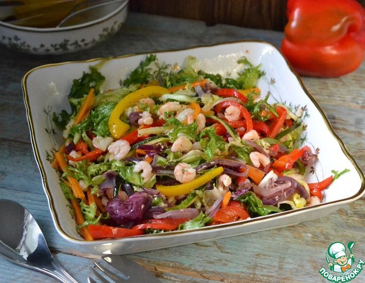 Рецепт: Салат из запеченных овощей и креветок