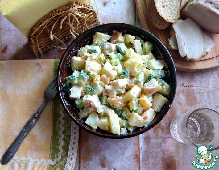 Рецепт: Картофельный салат с салом и огурцом