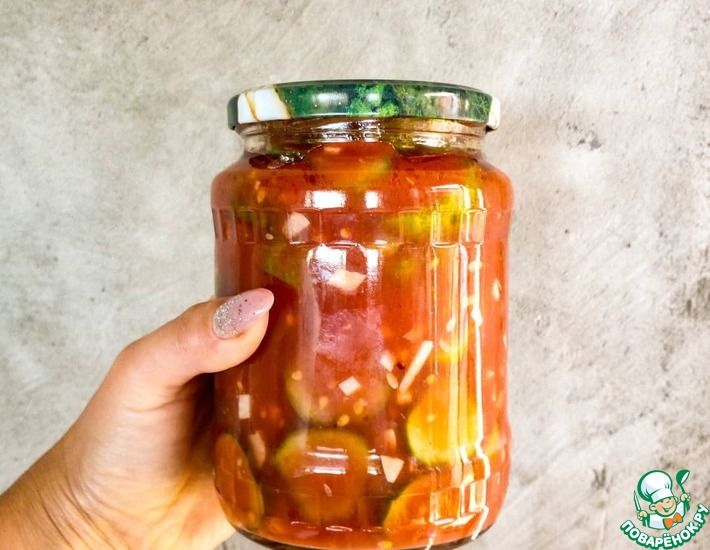 Рецепт: Салат из огурцов в томате на зиму