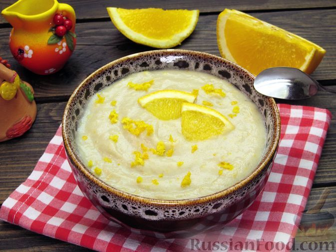 Фото к рецепту: Молочный "суп" с бананами и апельсиновой цедрой