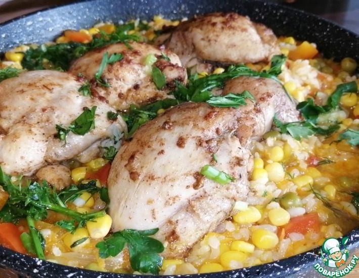 Рецепт: Курица с рисом и овощами по-каталонски