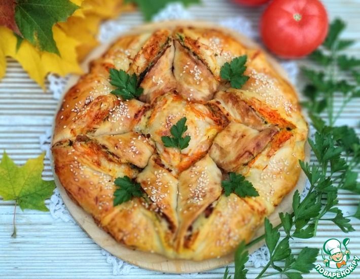 Рецепт: Пирог-пицца с тремя начинками