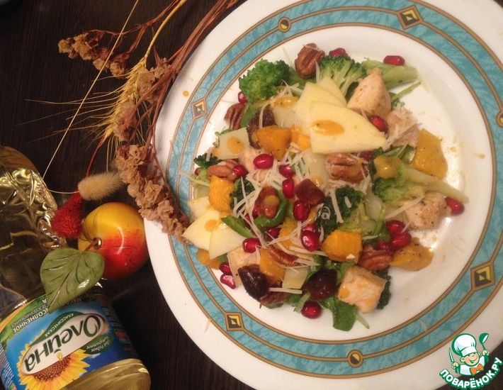Рецепт: Тёплый осенний салат с курицей и тыквой