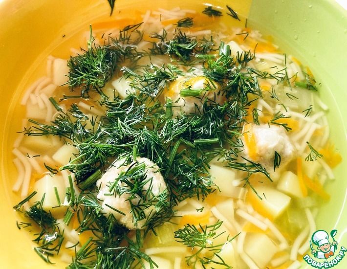 Рецепт: Суп лапша с фрикадельками и сельдереем
