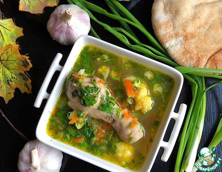 Рецепт: Жареный овощной суп с курицей