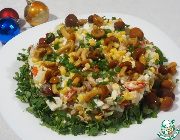 Рецепт: Салат с маринованными опятами Новогодний Шик