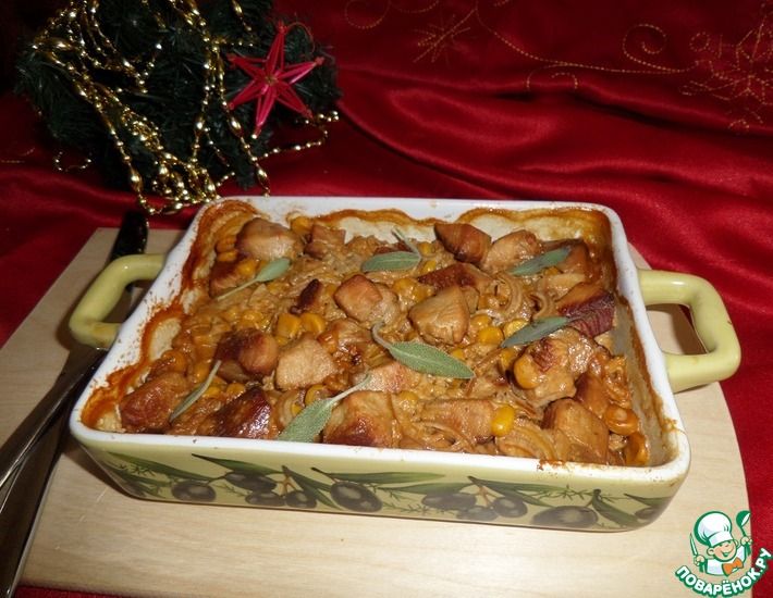 Рецепт: Куриное филе в сливочно-горчичном соусе с кукурузой