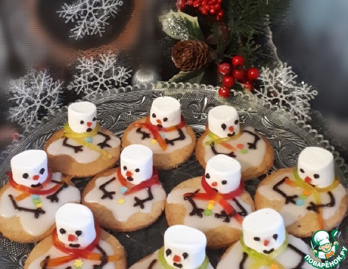 Рецепт: Миндальное печенье Растаявшие снеговики