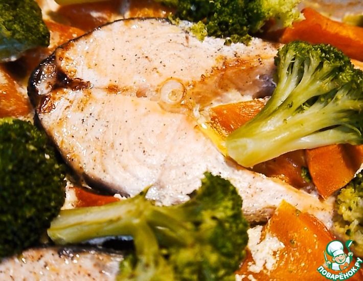 Рецепт: Зпеченная рыба с брокколи и тыквой
