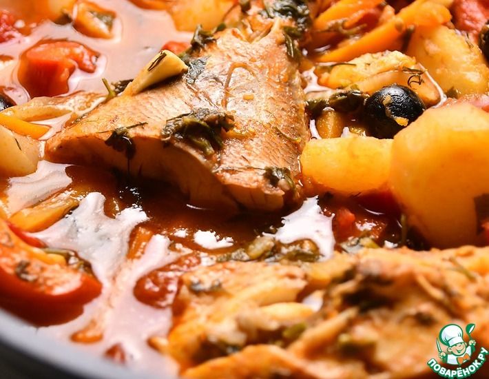Рецепт: Тушеная рыба с овощами Хашлама