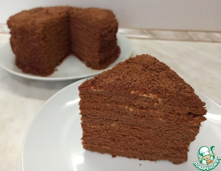 Рецепт: Нежный торт Шоколадный Медовик со сметанным кремом
