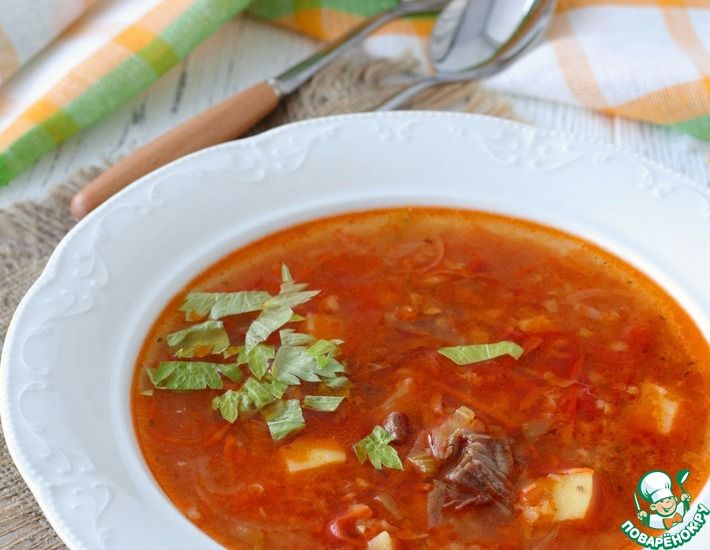 Рецепт: Томатный суп с чечевицей и говядиной