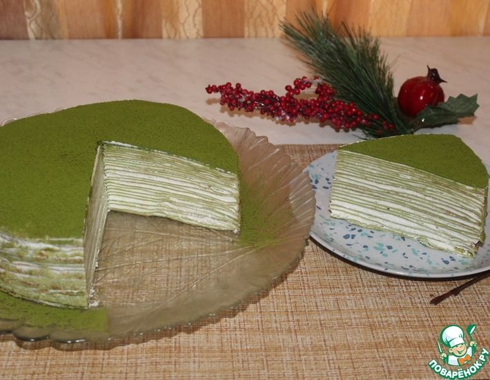 Рецепт: Японский блинный торт с зеленым чаем матча