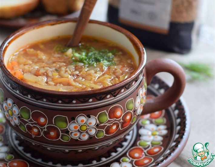 Рецепт: Суп гречневый с жареной капустой
