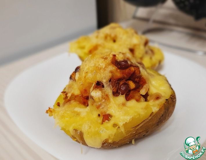 Рецепт: Фаршированный картофель под сыром в духовке