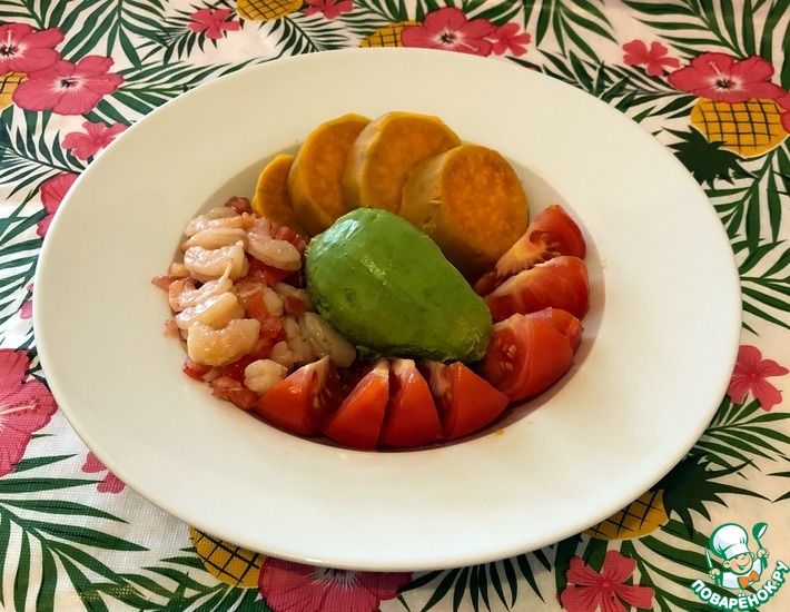 Рецепт: Салат Гуакамоле с креветками и бататом