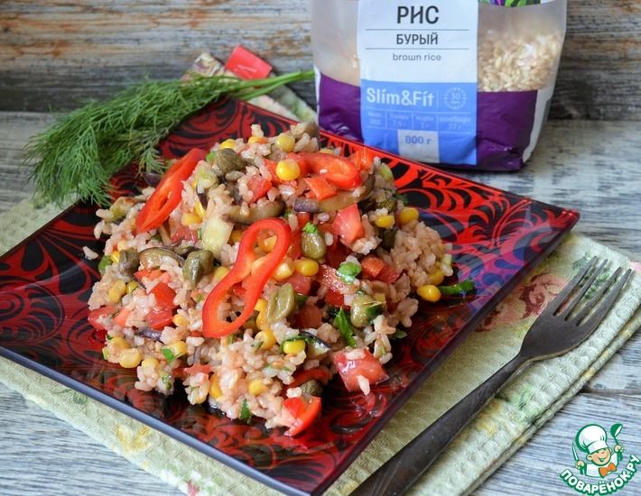 Рецепт: Овощной салат с бурым рисом
