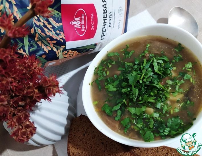 Рецепт: Постный суп с гречкой и грибами
