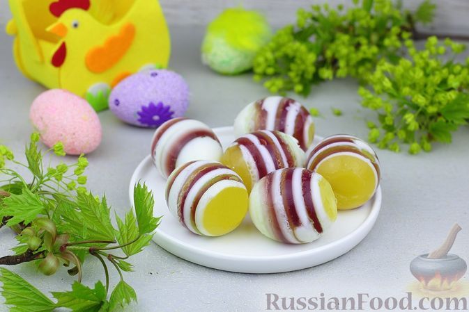 Фото к рецепту: Разноцветное желе "Пасхальные яйца"