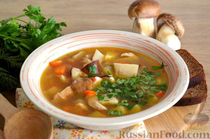 Фото к рецепту: Овощной суп с белыми грибами