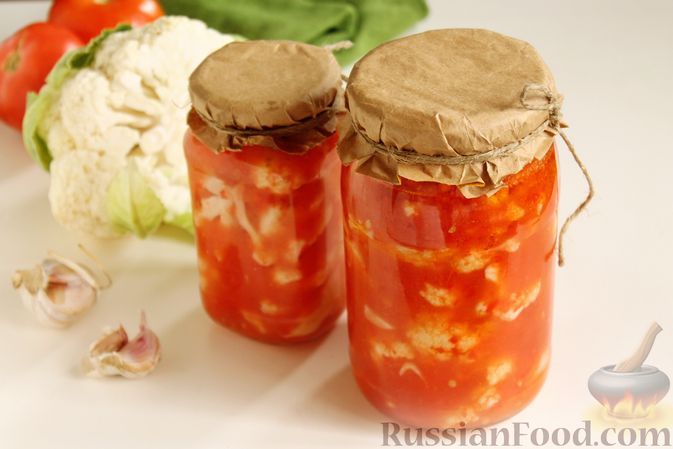 Фото к рецепту: Цветная капуста в томатном соусе (на зиму)