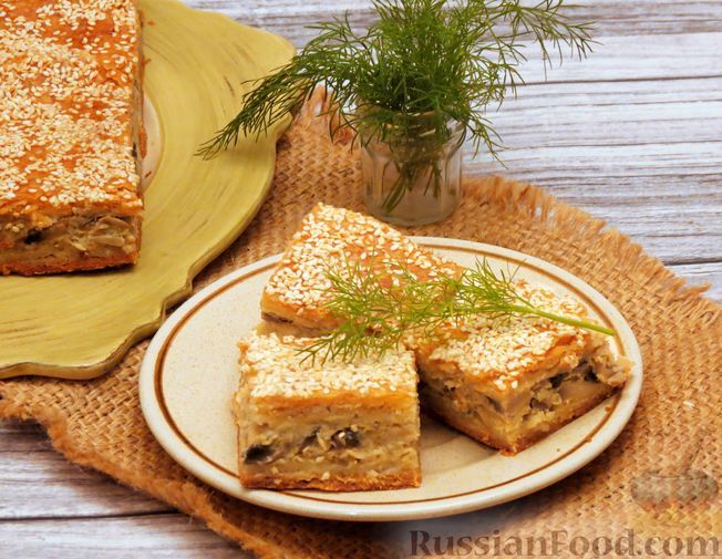 Фото к рецепту: Песочный пирог с грибами и сыром